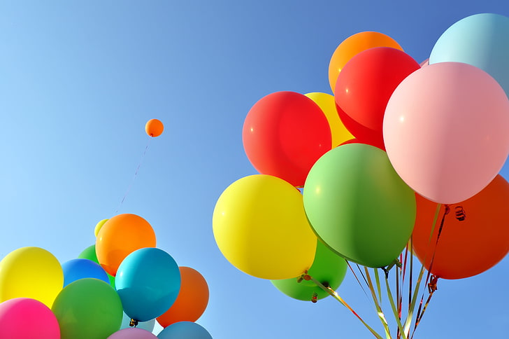 assorted-color balloons, the sky, holiday, balls, colorful, HD wallpaper