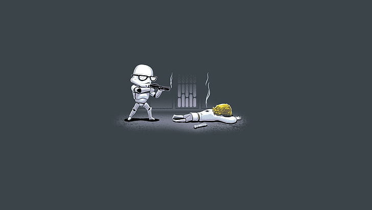 Hipster Stormtrooper, стрелящ по Luke, илюстрация на stormtrooper, забавен, 1920x1080, Star Wars, Luke Skywalker, Stormtrooper, HD тапет