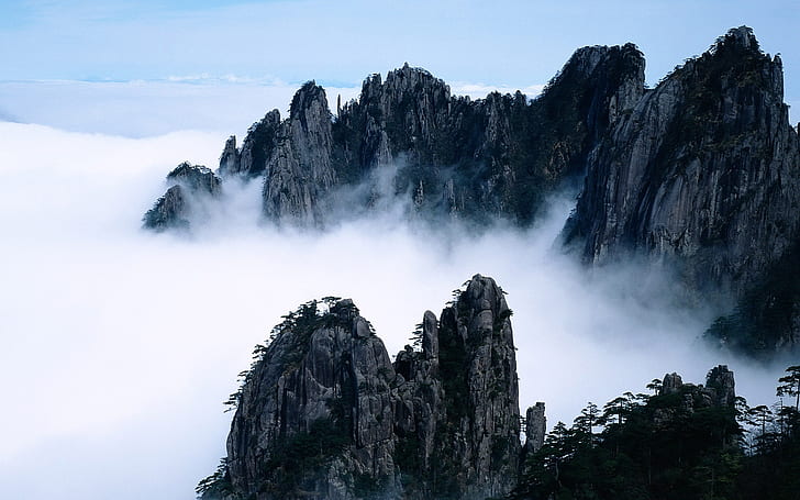 Beauty of the mountains like a fairyland, china mountains, Mountains, Clouds, HD wallpaper