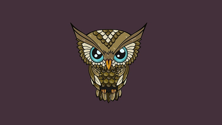 brown owl cartoon illustration, owl, minimalism, HD wallpaper
