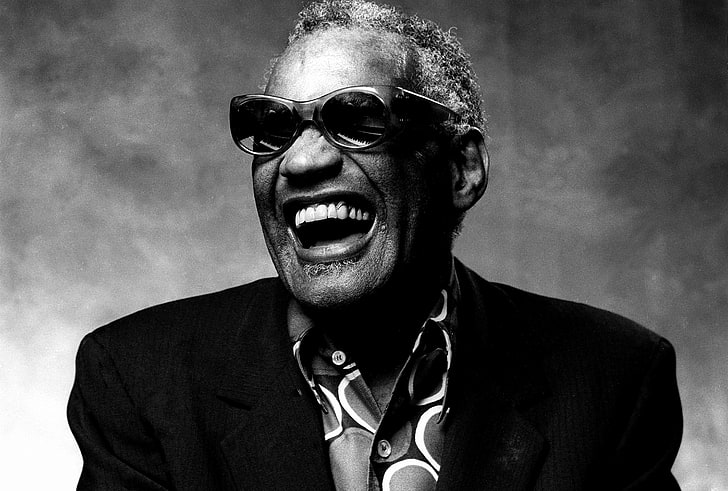 ray charles, musician, author, soul, jazz, rhythm and blues, bw, HD wallpaper