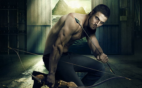 Oliver Queen Green Arrow, homme tenant illustration arc et flèche, vert, flèche, reine, oliver, Fond d'écran HD HD wallpaper