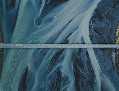 estrada, veículo, aérea, vista aérea, vista aérea, azul, rio, ponte, HD papel de parede HD wallpaper