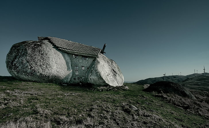 Stone House, Fafe Mountains, Portugal, gray stone house, Europe, Portugal, House, Stone, stone house, Montains, fafe, HD wallpaper