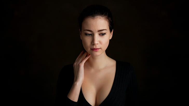 Dmitry Korneev, wanita, belahan dada, wajah, potret, Wallpaper HD