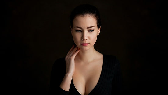 Dmitry Korneev, wanita, belahan dada, wajah, potret, Wallpaper HD HD wallpaper