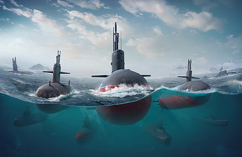  The ocean, Sea, The game, Submarine, Boats, Art, Game, Submarines, Game Art, Environments, Transport and Vehicles, by Constantin Pankratov, WORLD of SUBMARINES, Constantin Pankratov, HD wallpaper HD wallpaper