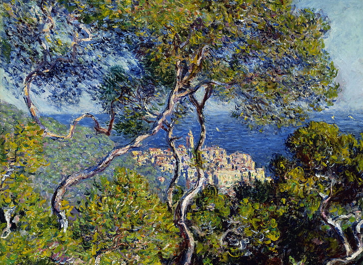 pohon, pemandangan, kota, gambar, Claude Monet, Bordighera, Wallpaper HD