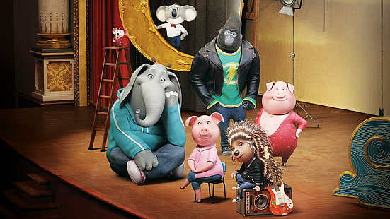 Film, Sing, Ash (Sing), Buster Moon, Gunter (Sing), Johnny (Sing), Meena (Sing), Mike (Sing), Rosita (Sing), HD-Hintergrundbild HD wallpaper