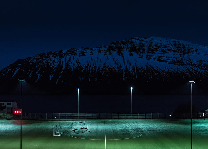 Football Field, Night, Lawn, HD wallpaper