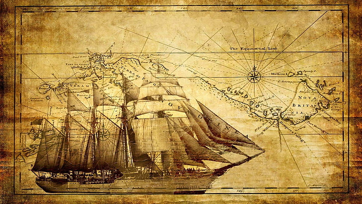 grafik kapal, peta, kapal, kapal layar, karya seni, kendaraan, Wallpaper HD