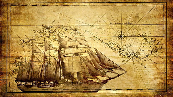 رسم بياني للسفينة ، خريطة ، سفينة ، سفينة شراعية ، عمل فني ، مركبة، خلفية HD HD wallpaper