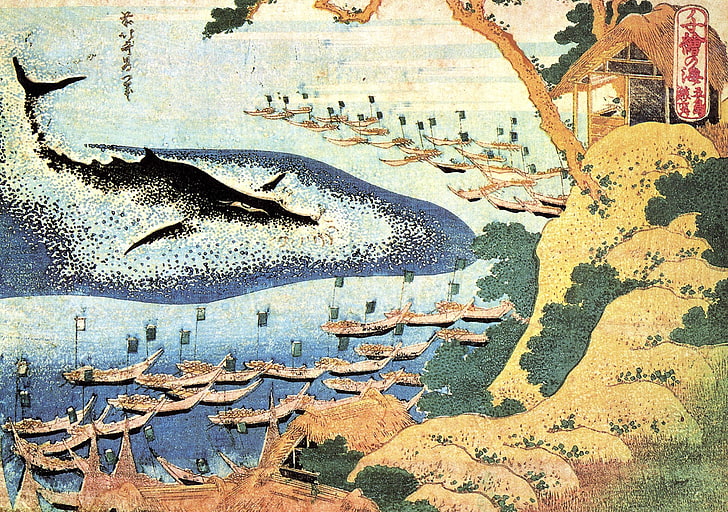 Hokusai, Japon, encre, baleine, Fond d'écran HD