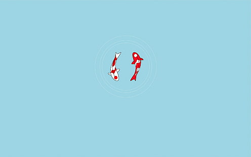 две червени и бели риби koi илюстрация, риба, кръг, минимализъм, HD тапет HD wallpaper
