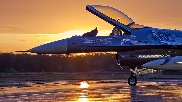 jet tempur abu-abu, General Dynamics F-16 Fighting Falcon, pesawat terbang, pesawat, jet fighter, Wallpaper HD