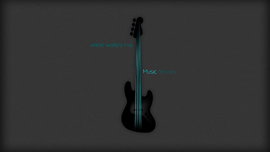 gitar hitam dengan tempat kata-kata speaker musik overlay teks, gitar, Hans Christian Anderson, musik, alat musik, minimalis, gitar bass, Wallpaper HD HD wallpaper