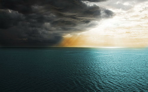 Awan badai menutupi matahari, badan air dan awan gelap, pantai, 1920x1200, awan, lautan, badai, Wallpaper HD HD wallpaper