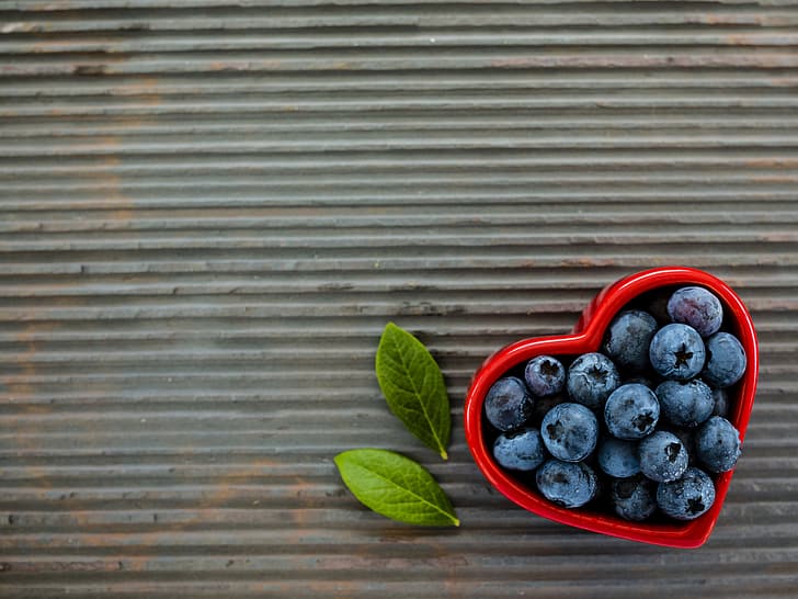 berries, heart, blueberries, bowl, HD wallpaper