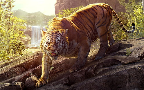 Shere Khan The Jungle Book, кафяв тигър, Филми, Холивудски филми, Холивуд, тигър, 2016, HD тапет HD wallpaper