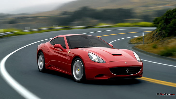 czerwono-czarny kabriolet coupe, Ferrari California, samochód, Tapety HD
