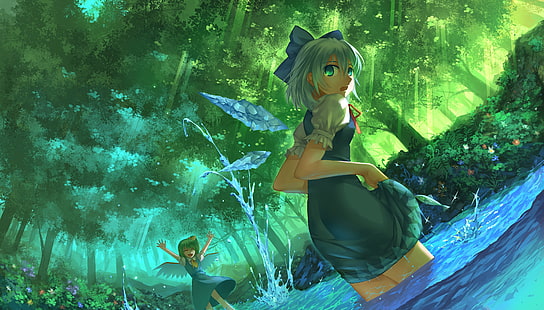 Touhou, video games, anime girls, fairies, Daiyousei, Cirno, HD wallpaper HD wallpaper