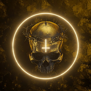 billelis, skull, cult, gold, 3D, artwork, digital, HD wallpaper HD wallpaper