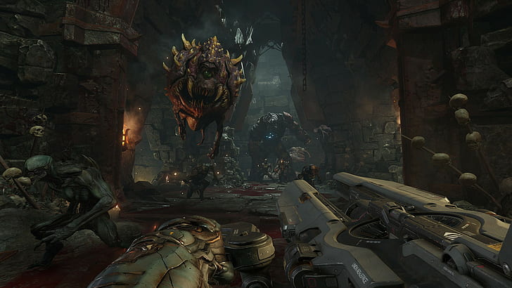 ilustração da cena do jogo, Doom (jogo), Doom 4, Software de identificação, videogame, tiro, tiro em primeira pessoa, HD papel de parede