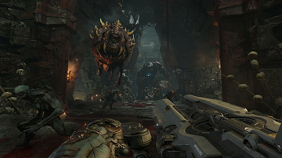 ilustração da cena do jogo, Doom (jogo), Doom 4, Software de identificação, videogame, tiro, tiro em primeira pessoa, HD papel de parede HD wallpaper