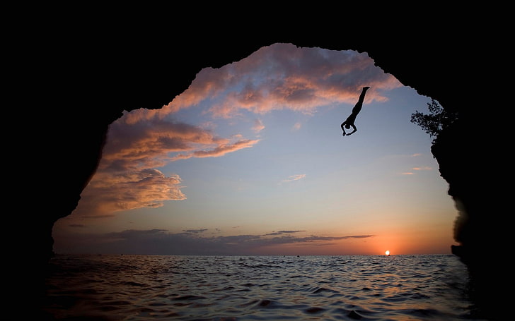 cliff diving, HD wallpaper