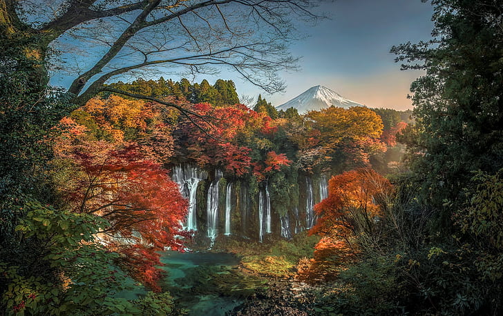 Waterfalls, Waterfall, Earth, Fall, Foliage, Forest, Japan, Lake, Mount Fuji, Mountain, HD wallpaper