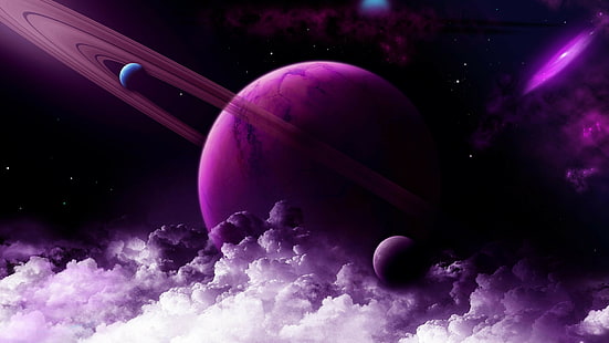 roxo Saturno, Saturno, planeta, roxo, 4k, HD papel de parede HD wallpaper