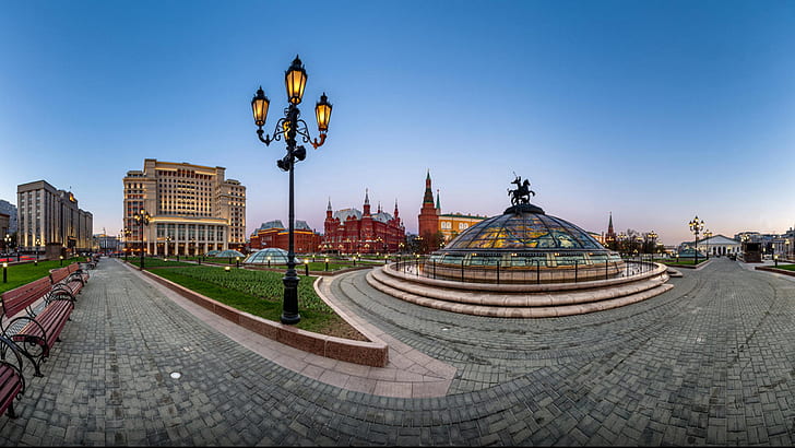 Panorama Of Manege Square And Moscow Kremlin In The Evening, Moscow, Russia Wallpaper Hd 032475, HD wallpaper