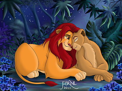 Заедно отново, Disney The Lion King Simba и Nala тапет, Карикатури,, животно, карикатура, любов, лъв, лъвица, HD тапет HD wallpaper