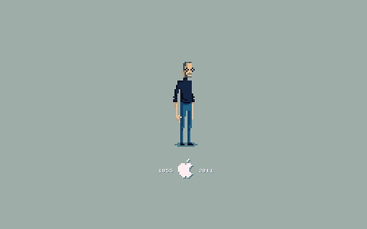 мъж, облечен в черен връх и сини панталони, Steve Jobs, Apple Inc., пиксел арт, 8-битов, минимализъм, HD тапет
