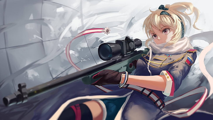 sniper rifle, anime, HD wallpaper