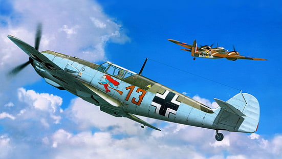 Messerschmitt, Messerschmitt Bf-109, Luftwaffe, artwork, military aircraft, World War II, Germany, Bristol Beaufort, HD wallpaper HD wallpaper