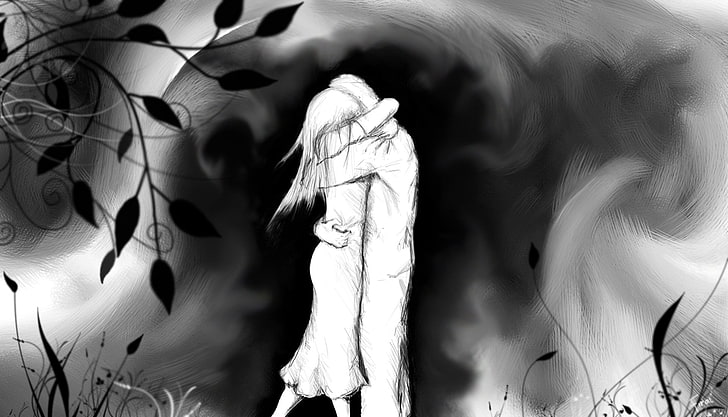 hugging man and woman sketch, Artistic, Drawing, HD wallpaper
