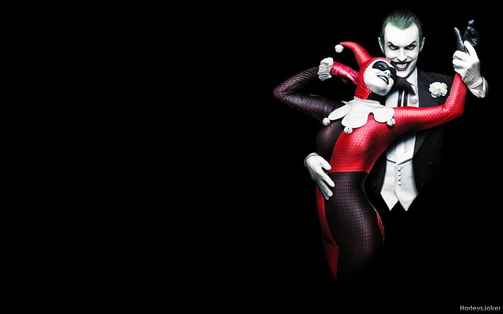 Joker and Harley คอสเพลย์ของเกม Alex Ross พร้อมพื้นหลังเดสก์ท็อป HD ปีศาจ, วอลล์เปเปอร์ HD