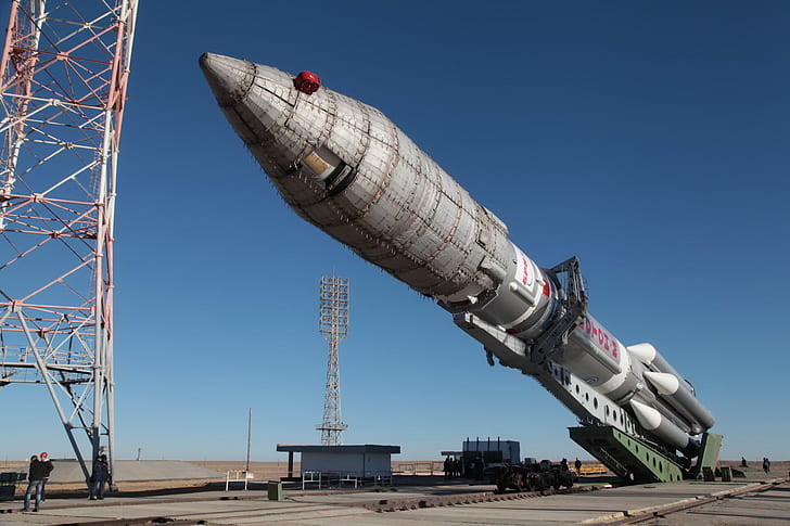 puerto espacial, Kazajstán, cielos despejados, el cohete portador protón-m, el satélite Sirius FM-6, Baikonur, Fondo de pantalla HD