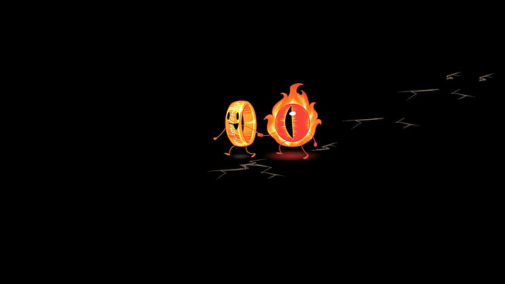 Ilustración de anillo de color dorado, ojos, El Señor de los anillos, el único anillo, minimalista, divertido, fondo negro, Sauron, Fondo de pantalla HD
