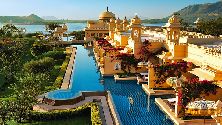Inde, piscine, oberoi udaivilas, hôtel, udaipur, asie, incroyable, Fond d'écran HD