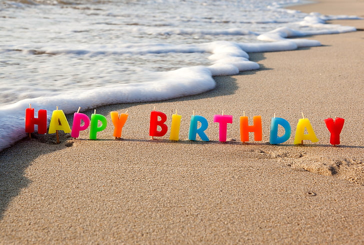Happy Birthday candle, happy, beach, sea, sand, holiday, birthday, congratulations, HD wallpaper