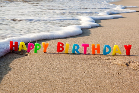 Happy Birthday candle, happy, beach, sea, sand, holiday, birthday, congratulations, HD wallpaper HD wallpaper