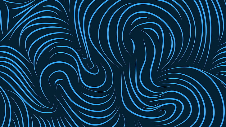 blue and black abstract painting, abstract, lines, blue, wavy lines, cyan, HD wallpaper