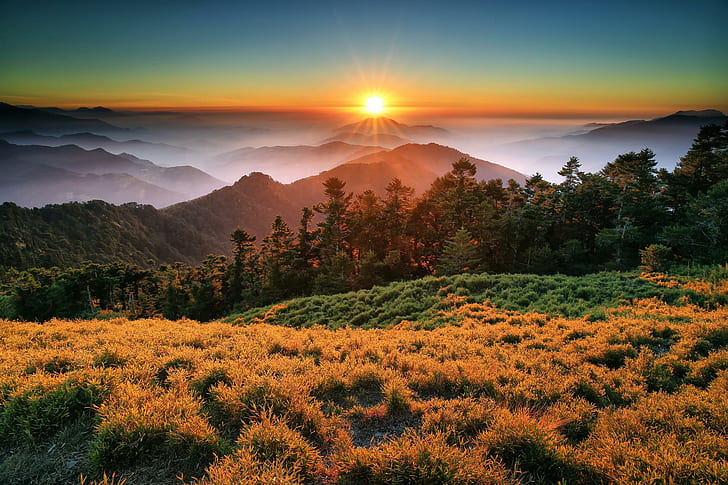 Taroko National Park, Kina, Kina, Taiwan, solnedgång, berg, dimma, Taroko National Park, Kina, Taiwan, Solnedgång, berg, HD tapet