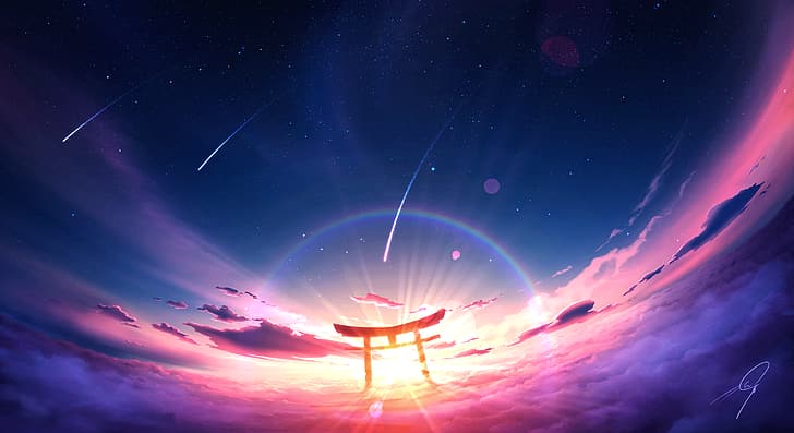 anime, céu, torii, Nengoro, HD papel de parede