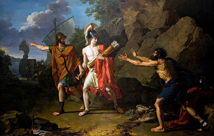 Ulysses and Neoptolemus Taking, Hercules’ Arrows from Philoctetes, Francois-Xavier Fabre, Ulysses, Odysseus, Neoptolemus, Hercules, Philoctetes, Greek mythology, Roman mythology, painting, classic art, HD wallpaper