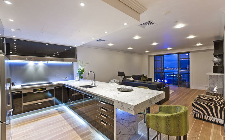 2012 Модерен кухненски дизайн, архитектура, модерен, домашен интериор, стаи, кухни, дизайн, природа и пейзажи, HD тапет