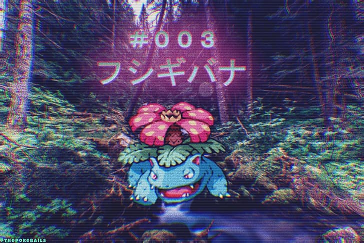 Pokémon, Venusaur, Fushigibana, vaporwave, estética, bosque, naturaleza, corriente, paisaje, plantas, japonés, Nintendo, Fondo de pantalla HD