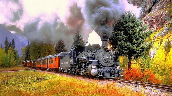 Autumn Train Trip, viaggi, natura, autunno, treni, autunno, natura e paesaggi, Sfondo HD HD wallpaper